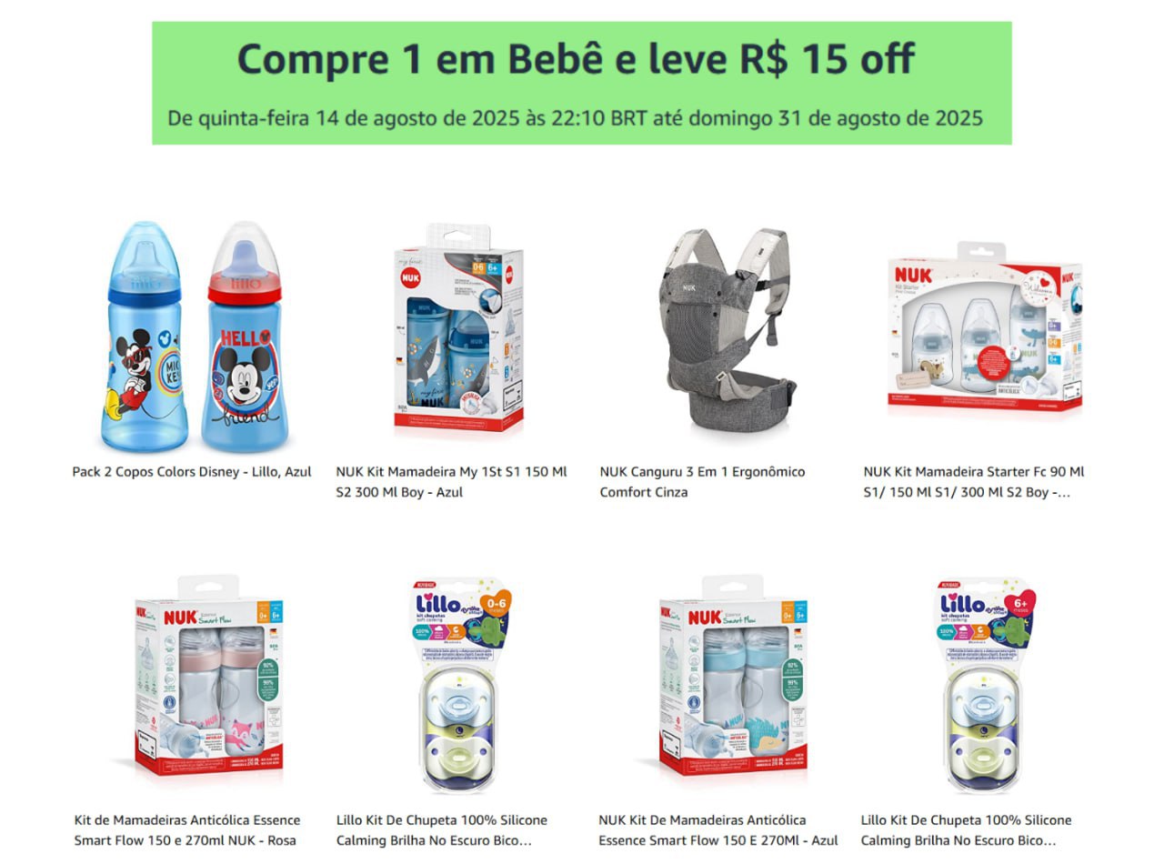 Compre 1 em Bebê e leve R$ 15 off