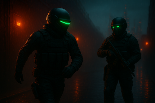 20250815 1309 Cyberpunk Guard Encounter remix 01k2ppke3mf3xb8qtw65cscpve.png