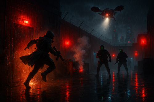 20250814 1939 Dystopian Infiltration Scene simple compose 01k2mtm3m9e6g9hmfaehdbamkt.png