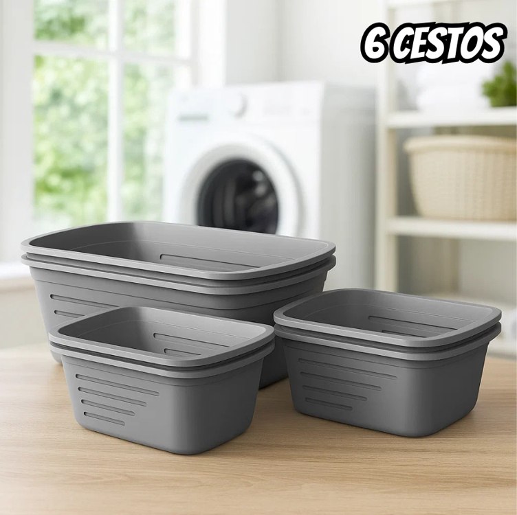 Kit Cestos Organizadores Retangular Branco – Soprano E-Combo 6 Peças