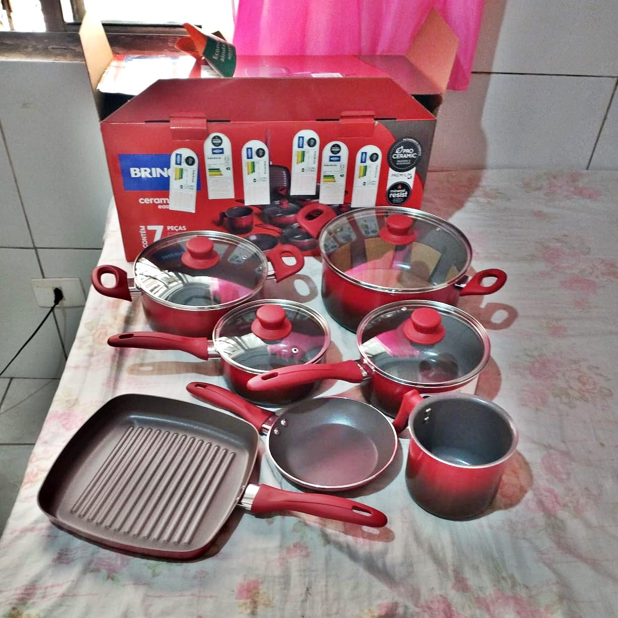 Jogo de Panelas 7 Peças Ceramic Life Easy Brinox – Vermelha
