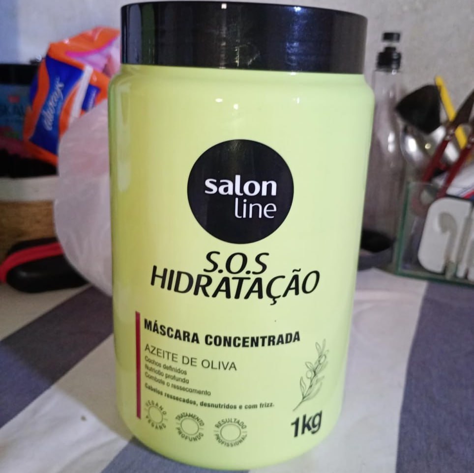 Salon Line, Máscara Capilar, SOS Hidratação, Azeite de Oliva, Vegana – Cabelos Cacheados e Crespos, 1 Kg