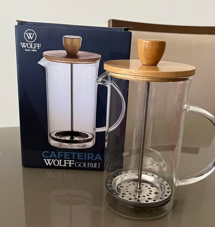 2 WOLFF – Cafeteira Prensa Francesa de Vidro Borossilicato e Tampa de Bambu – Capacidade 600ml