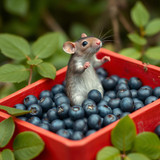 www.naked-ai.art - A red box of blue berries with a rat dancing inside