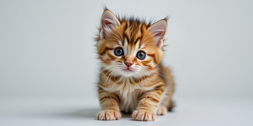 A high resolution photograph of a fluffy adorable kitten with bright curious eyes and tiny paws posi.jpg