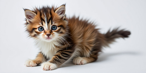 A high resolution photograph of a fluffy adorable kitten with bright curious eyes and tiny paws posi.jpg
