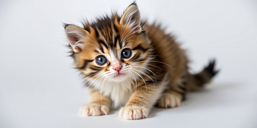 A high resolution photograph of a fluffy adorable kitten with bright curious eyes and tiny paws posi.jpg