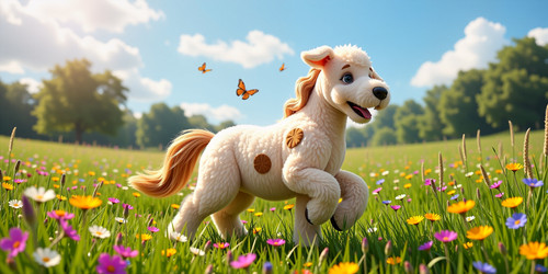 A whimsical and adorable scene featuring Big Belly Bob BBB as a centaur trotting playfully across a .jpg