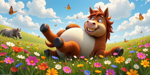 A heart melting scene featuring Big Belly Bob BBB as an incredibly round cuddly centaur rolling happ.jpg