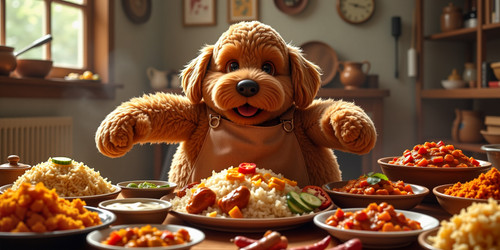 An explosively cute and spicy scene featuring Big Belly Bob BBB the chubby plush labradoodle enthusi.jpg