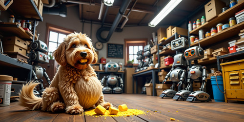 Big Belly Bob a plump labradoodle with an unusually large spherical belly sits contentedly next to a.jpg