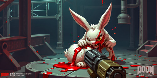 A gruesome scene in the industrial environment of Doom II where a demon hellspawn viciously attacks .jpg