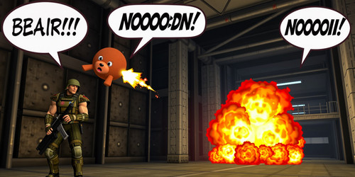 A chaotic and humorous scene in the industrial environment of Doom II where Big Belly Bob attempts a.jpg