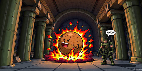 A chaotic and humorous scene in the industrial environment of Doom II where Big Belly Bob attempts a.jpg