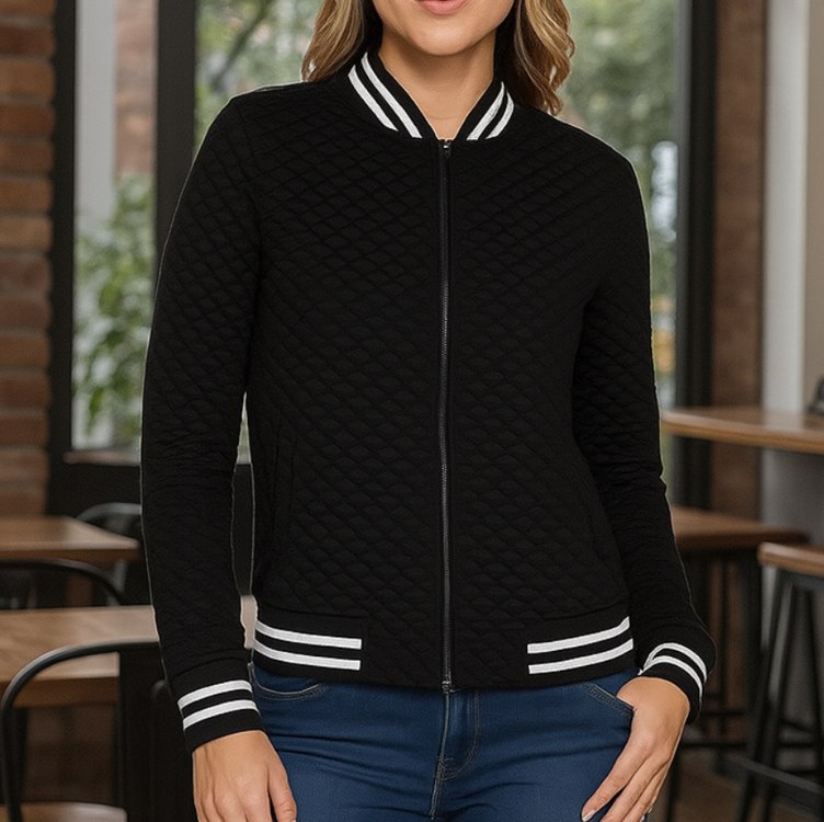 Jaqueta Feminina Bomber Listras Blusa Frio Zíper Matelassê