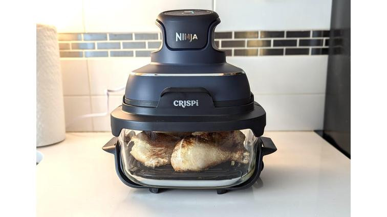 None ninja crispi with chicken in glass cooking chamber