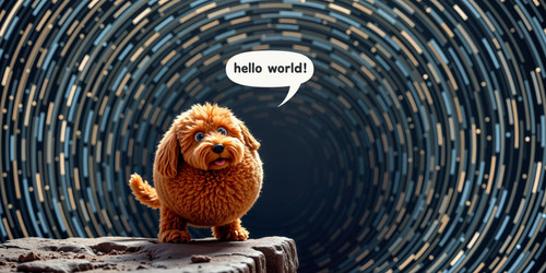 A whimsical scene featuring Big Belly Bob BBB the plush labradoodle with an absurdly large spherical.jpg