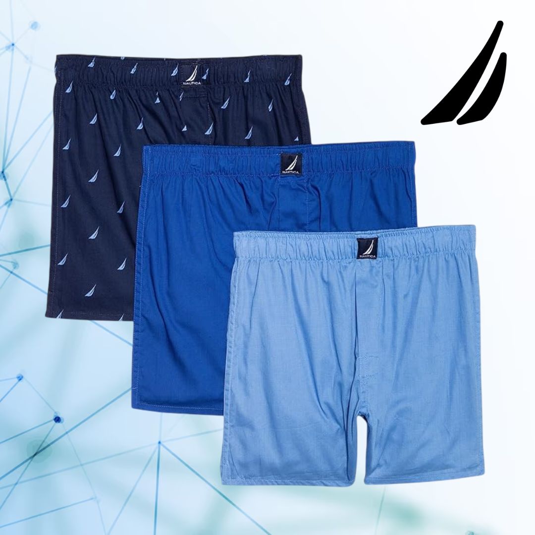Cueca boxer masculina Nautica de algodão, pacote com 3, Aero Blue/Sea Cobalt/Sails-peacoat, X-Large