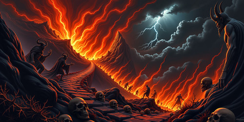 A vivid and intense scene depicting the classic Christian vision of Hell At the center a massive fie.jpg