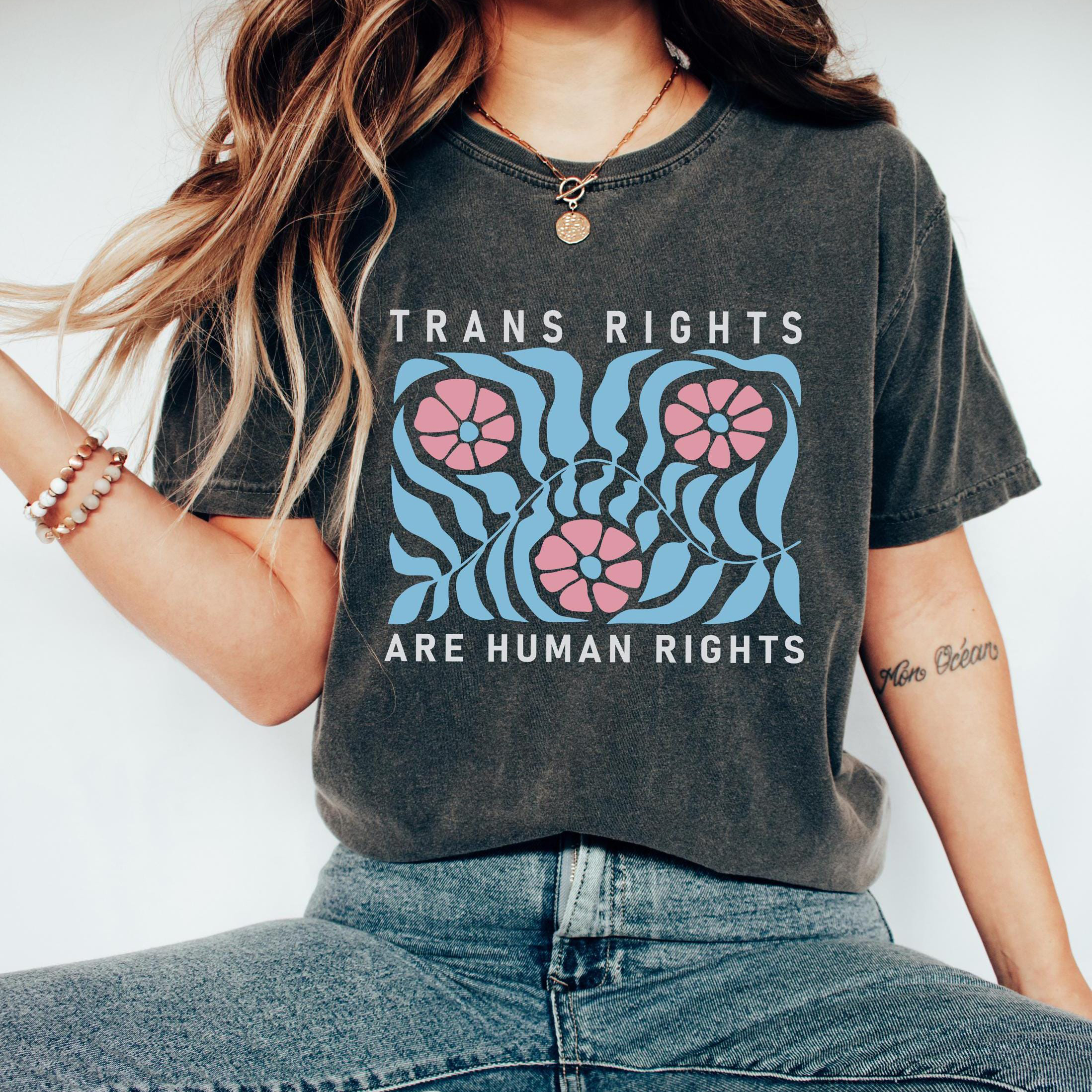 Trans Rights Are Human Rights T-Shirt Pride Equality LGBTQ Floral