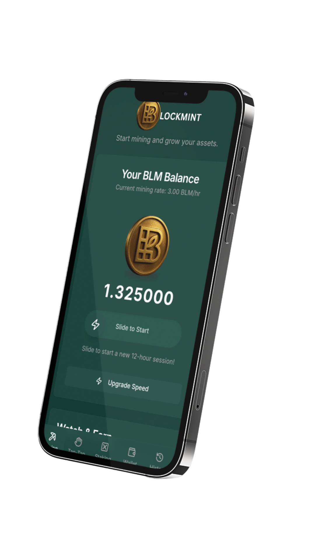 BlockMint App Dashboard for mobile mining