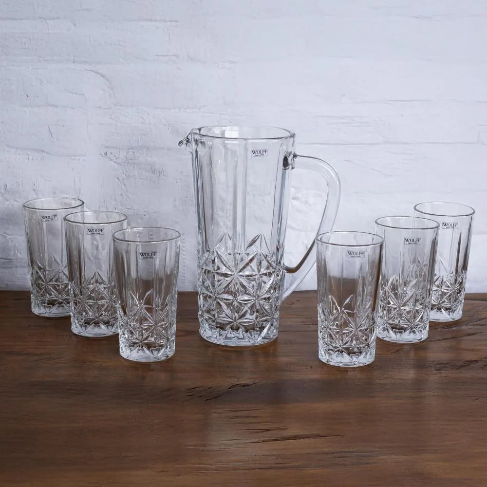 Conjunto 6 Copos Altos 270ml e 1 Jarra 1L de Vidro Stella Kit para Servir – Wolff