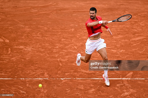 PARIS, FRANCE - MAY 29: Novak Djokovic of Serbia in action against Corentin Moutet of France during .jpg