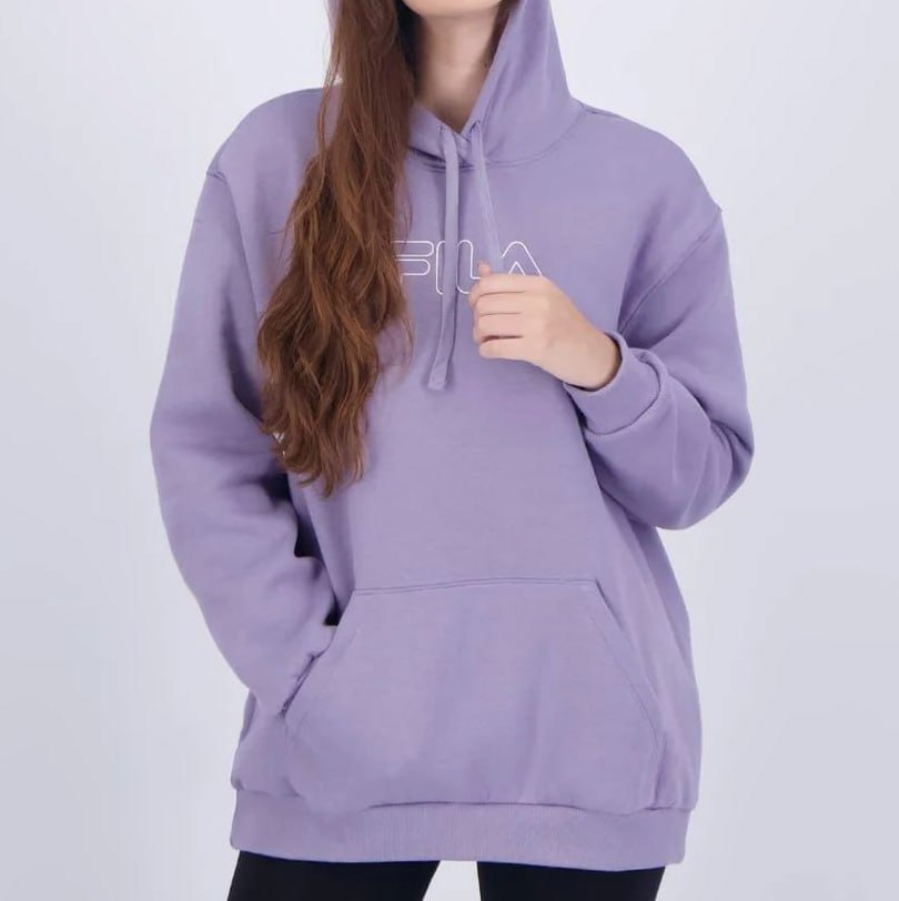 Blusa Moletom Fila Letter Winter Outline Com Capuz Feminina – Lilás
