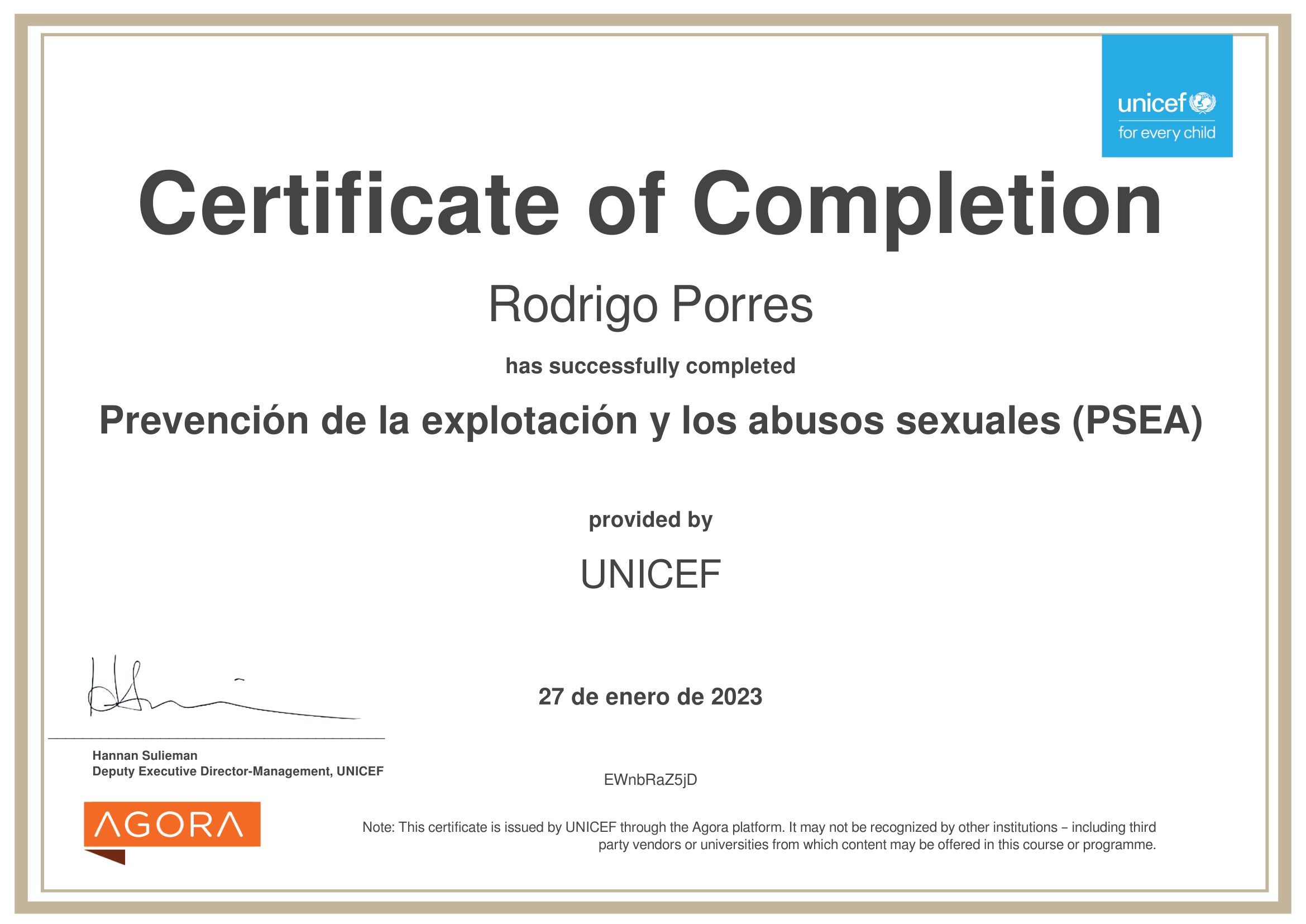 Certificado PSEA