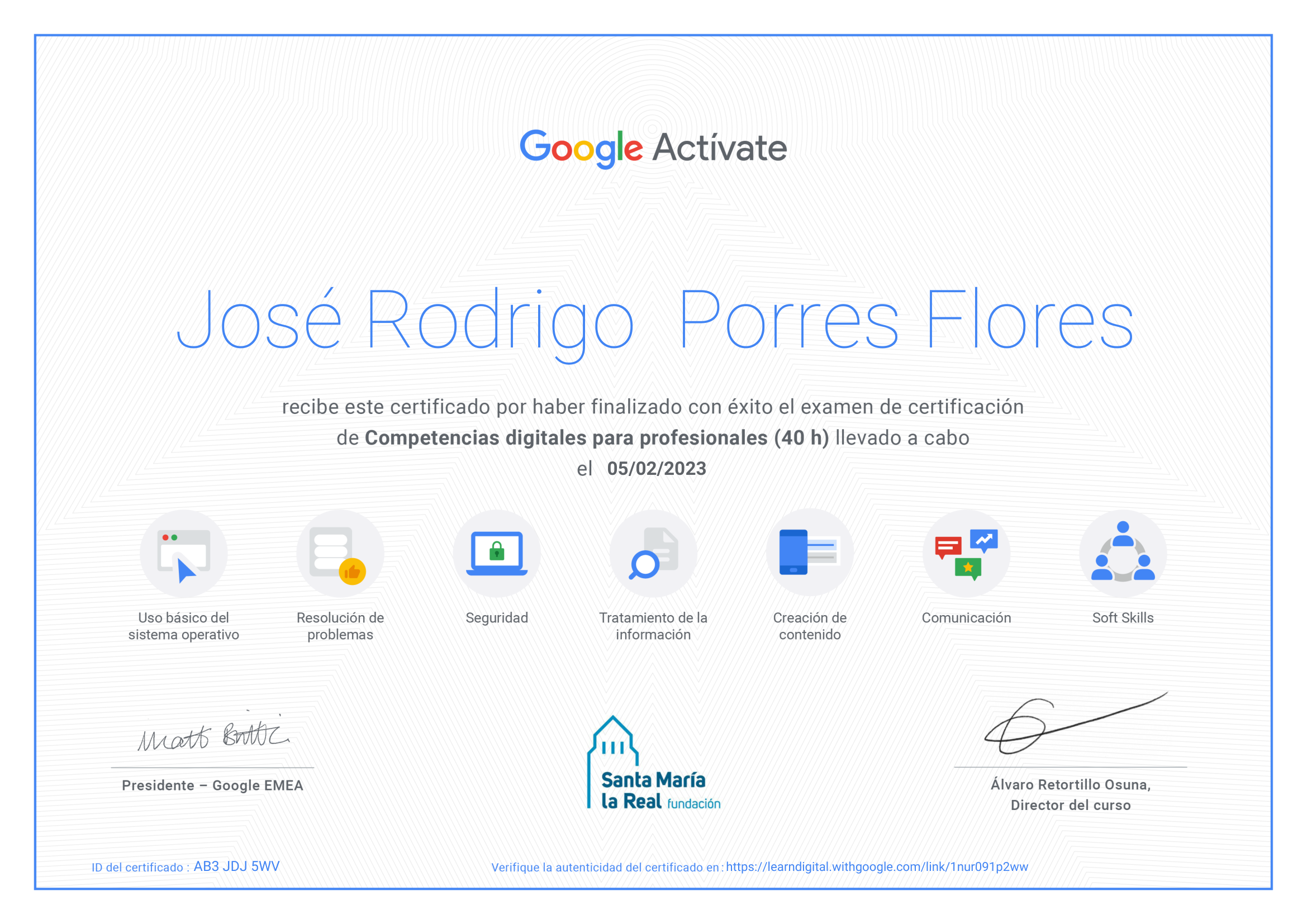 Certificado Competencias Digitales Google