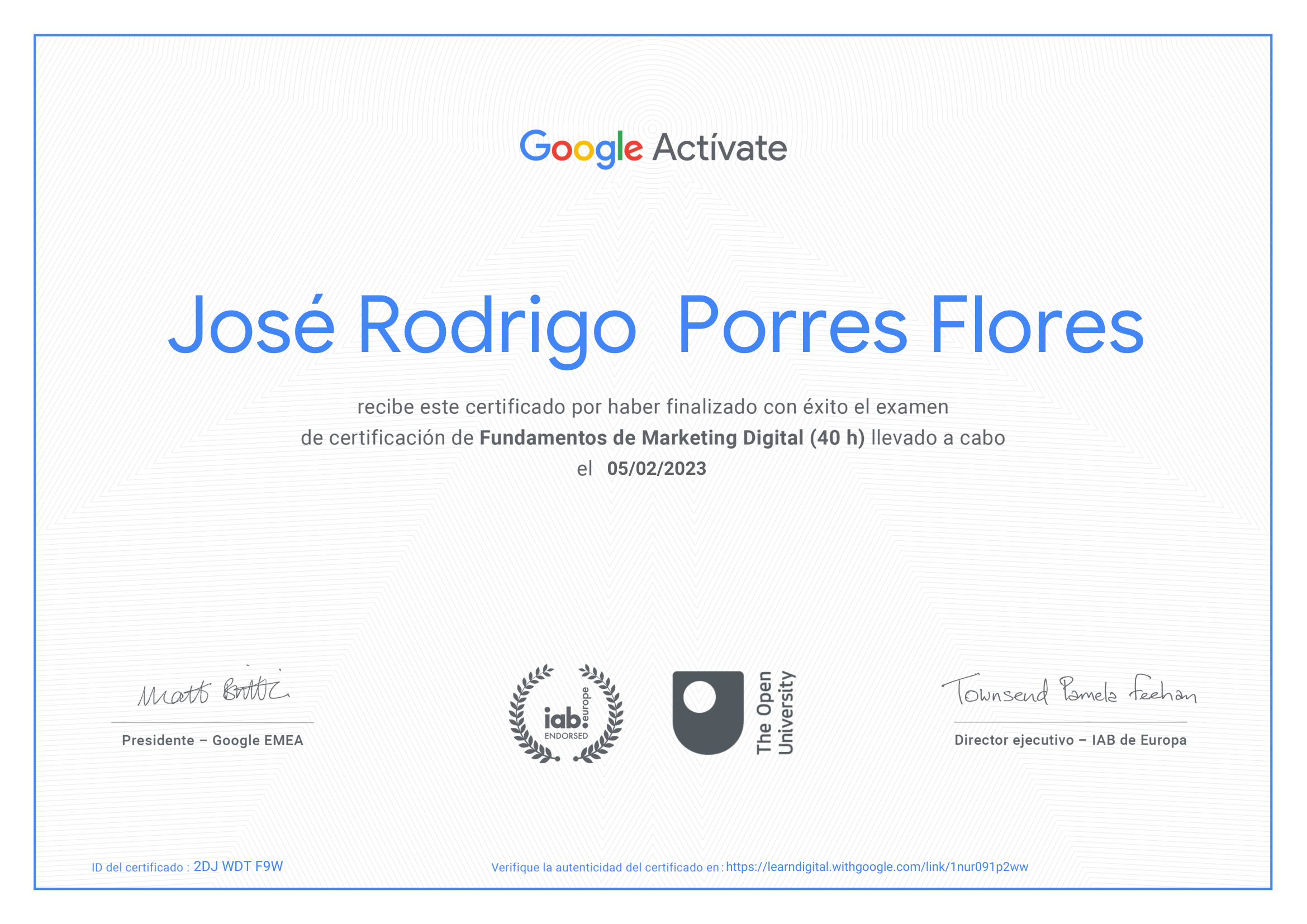 Certificado Marketing Digital Google