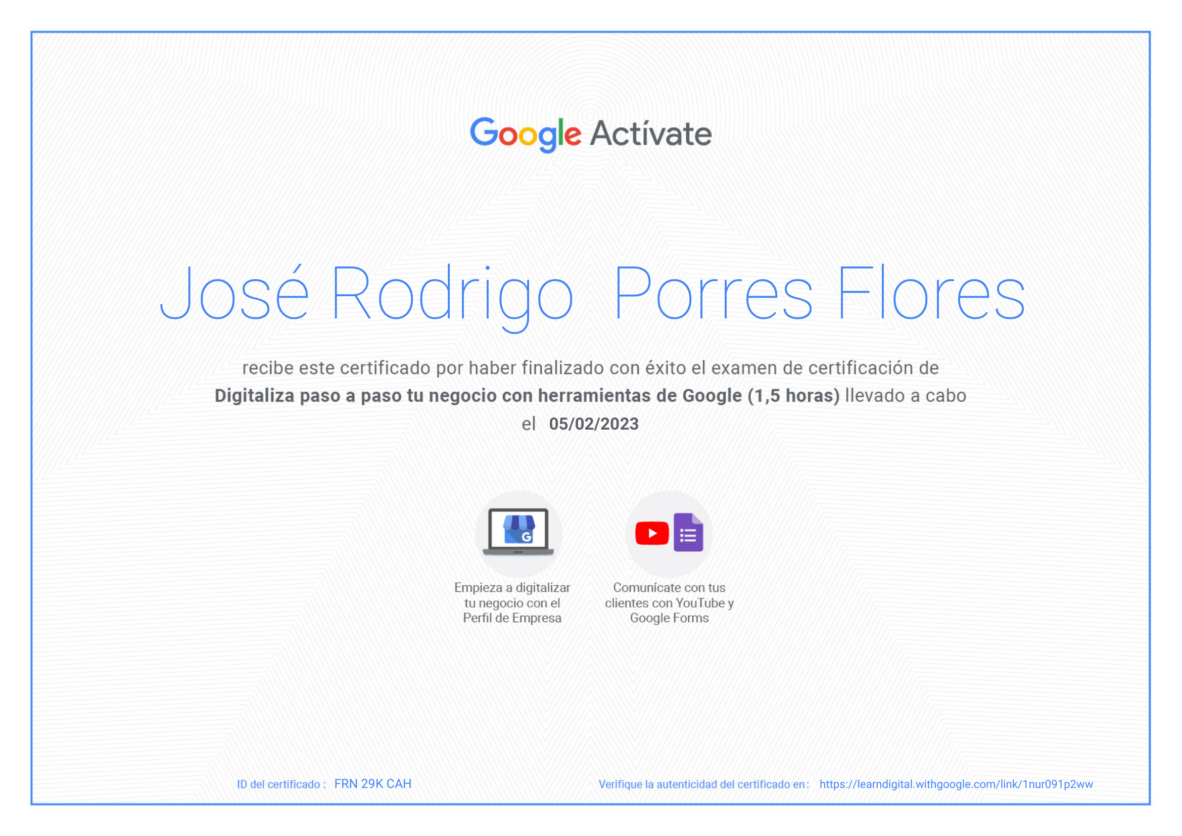 Certificado Digitaliza tu Negocio Google