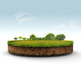 Isolated farm field with green crops on cutaway…