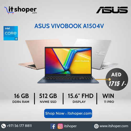 ASUS Vivobook A1504V laptop with Intel Core i5, 16GB RAM and 15 6 inch FHD display shown in a promot.jpg