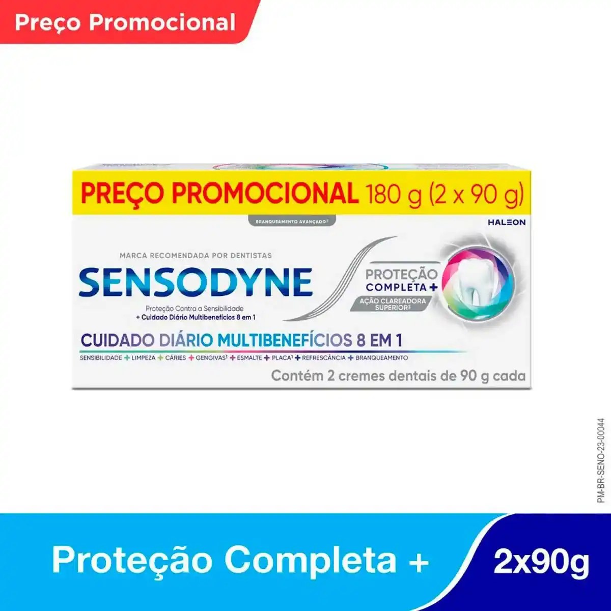 Sensodyne Creme Dental Proteção Completa com Flúor, Proteção Diária Contra a Sensibilidade e Cuidado Diário 8 em 1, Ação de Limpeza Profunda e Clareamento Dental, 2 Unidades de 90g