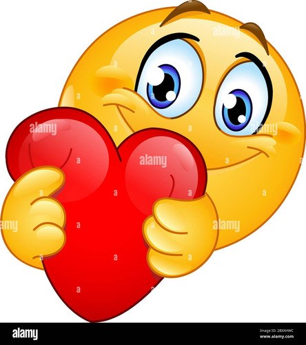 happy emoji emoticon hugging a red heart 2BXXHWC