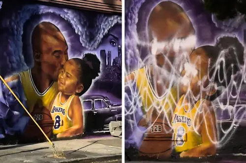 Kobe and Gigi Bryant's DTLA mural has been vandalized once again.webp