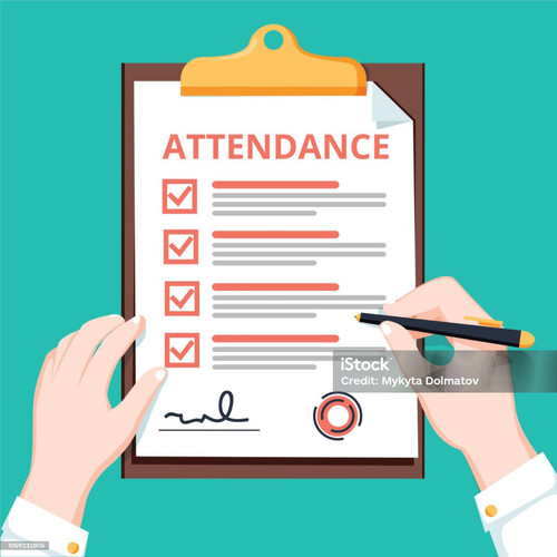 Man hold Attendance clipboard with checklist. Questionnaire, survey, clipboard, task list. Flat desi.jpg