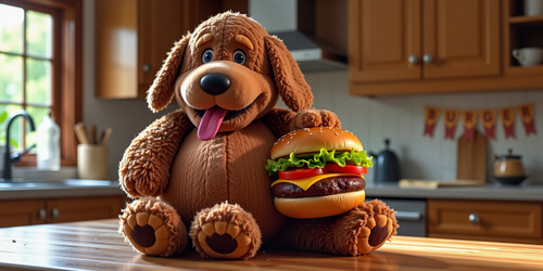Subject A Big Belly Bob plush labradoodle with an absurdly large round belly shaped like a beach bal.jpg