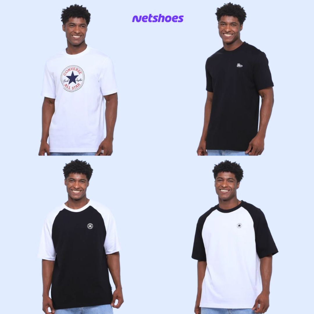 Seleção de camisetas Converse com 40% Off no cupom