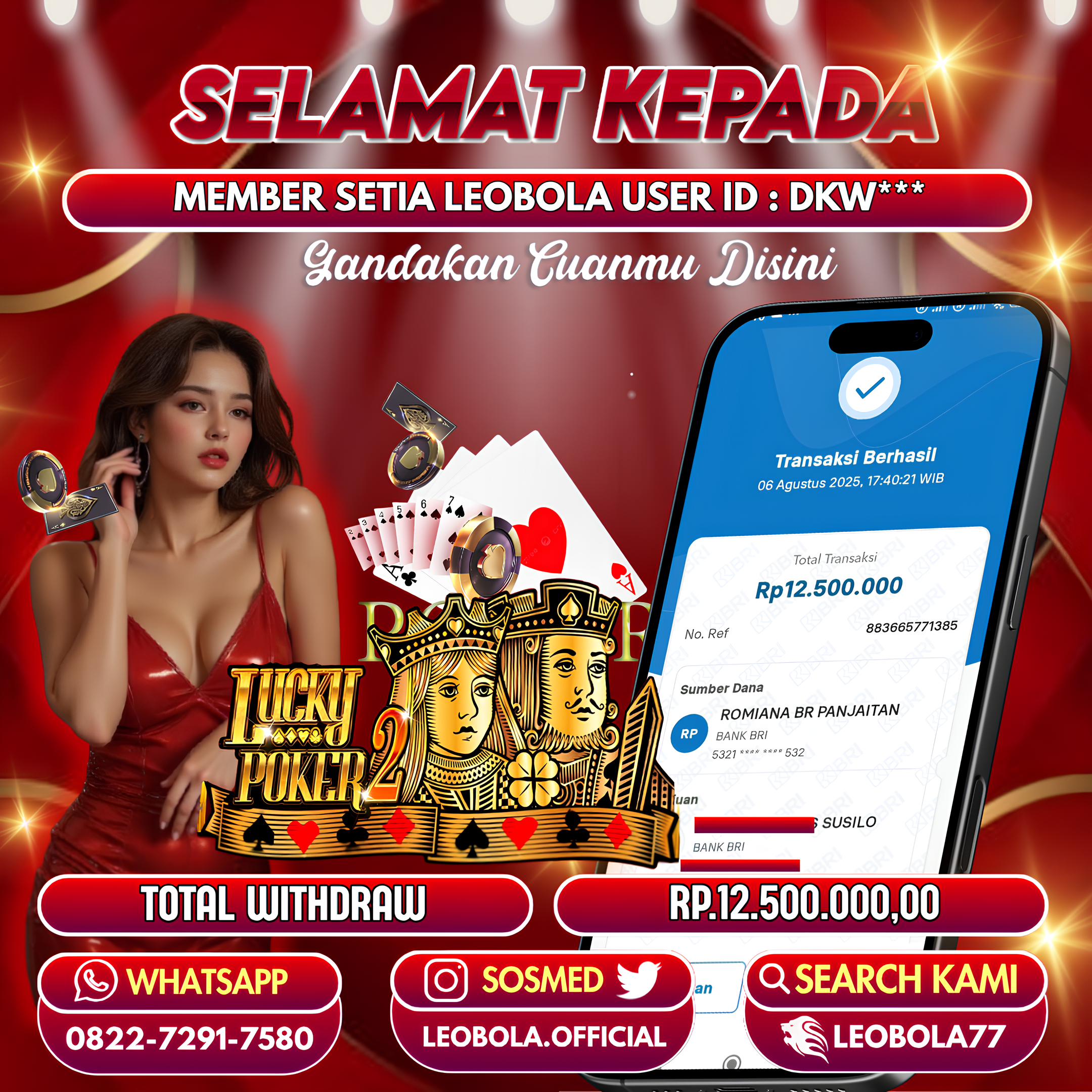 LEOBOLA JACKPOT LIVE CASINO & SLOT LUCKY POKER 2 TOTAL RP.12.200.000,-