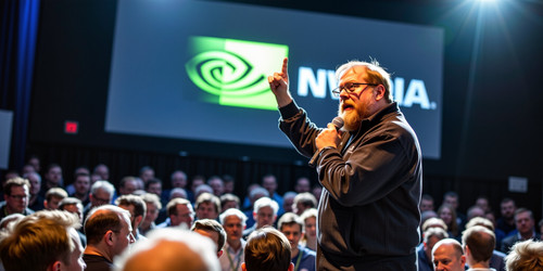 A dynamic scene capturing Linus Torvalds at a public Q A in Finland 2012 Linus stands confidently on.jpg