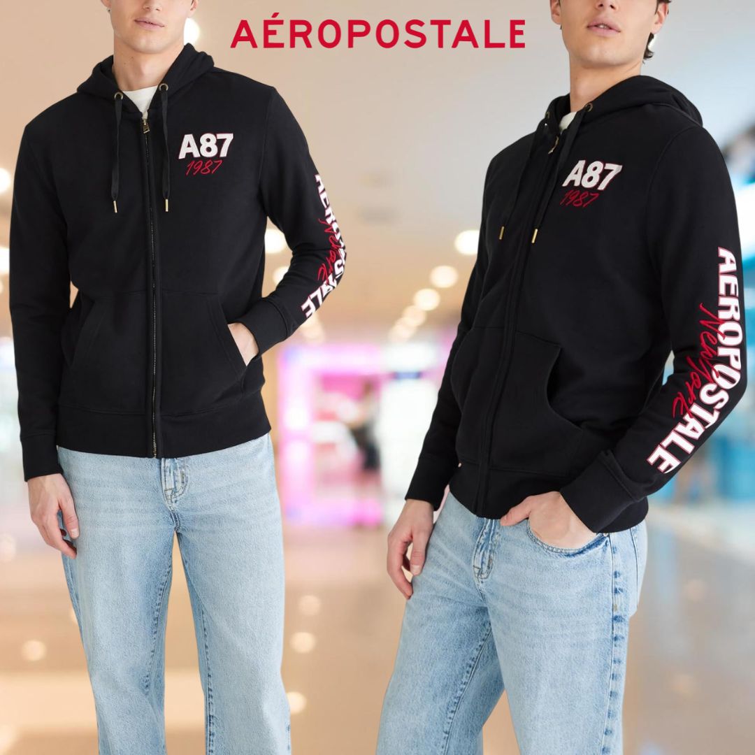 Suéter com capuz Moletom com capuz e zíper com logotipo Aero – peito esquerdo AEROPOSTALEMasculino