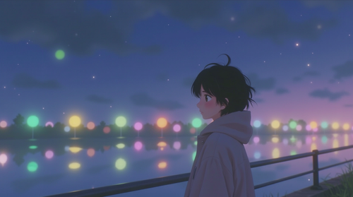 a breathtaking 4k ultra hd anime scene of a lone character standing near a quiet riverside at twili .png
