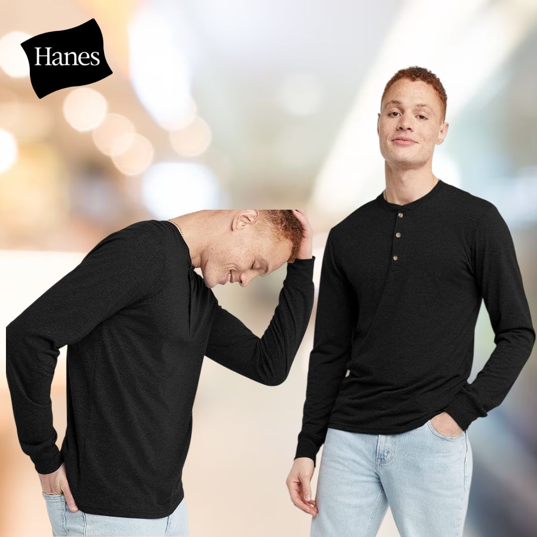 Camisa henley Hanes Henley masculino de manga comprida com mistura tripla da Originals, Hanes, Masculino Camisa henley Hanes Henley masculino de manga comprida com mistura tripla da Originals, Hanes, Masculino