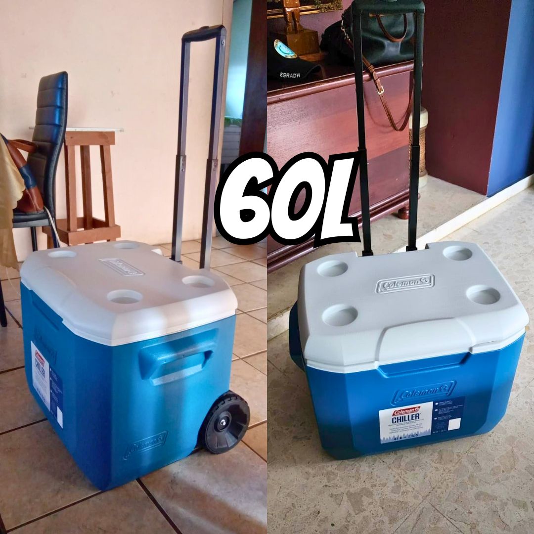 Coleman Refrigerador rolante de 60 litros com rodas, refrigerador de rodas portátil isolado com retenção de gelo, feito nos EUA Coleman Refrigerador rolante de 60 litros com rodas, refrigerador de rodas portátil isolado com retenção de gelo, feito nos EUA