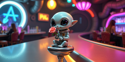 An Absurdly Adorable Alien AAA sits in an extraterrestrial bar its large round eyes sparkling with c.jpg