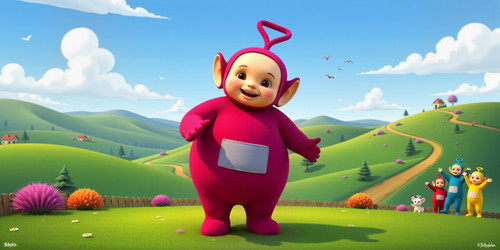 Generate an image of Big Belly Bob BBB as a Teletubby Depict BBB with his absurdly large spherical b.jpg