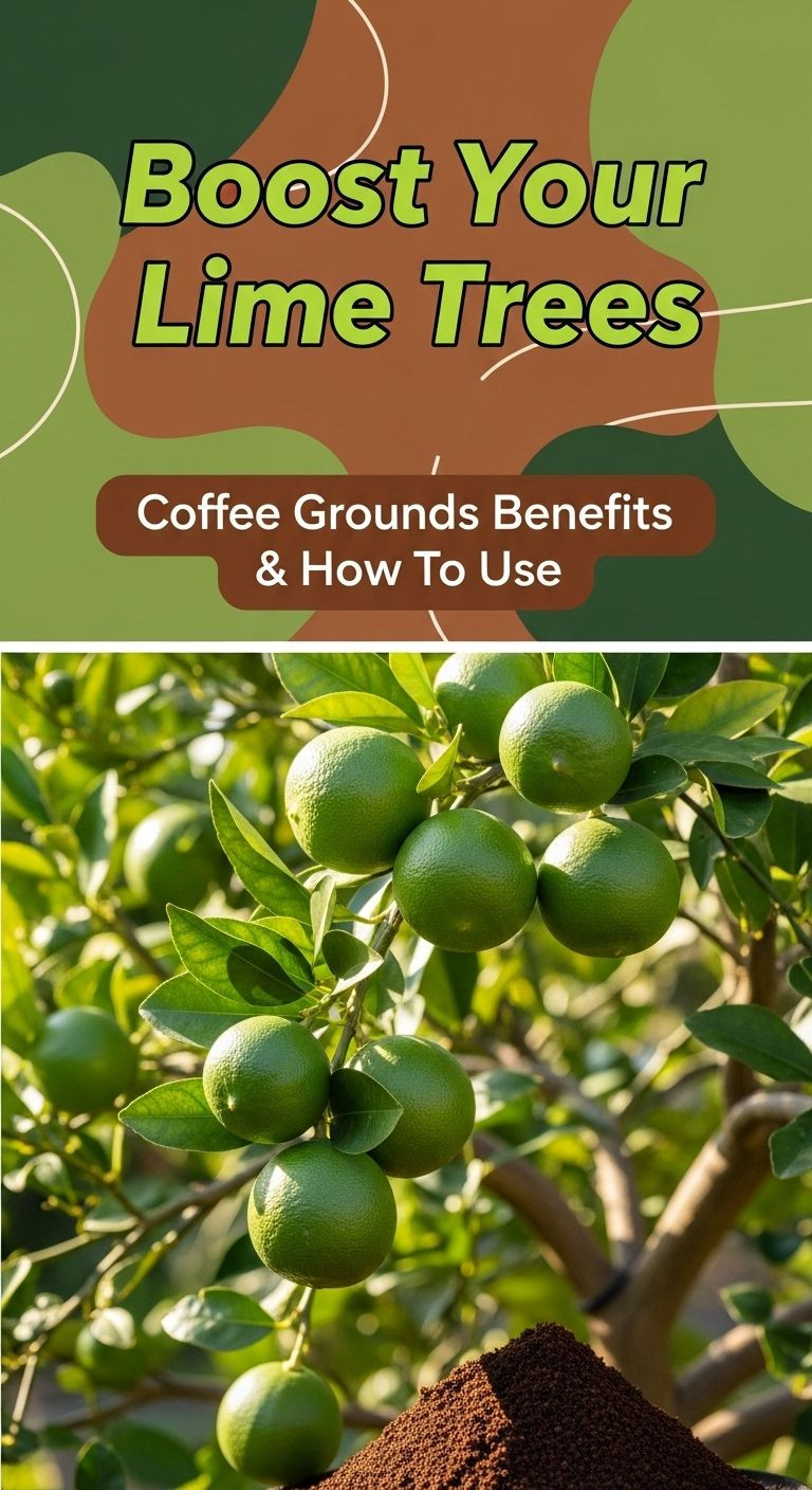 A healthy lime tree with green leaves and limes, showing the benefits of proper care like using coffee grounds.