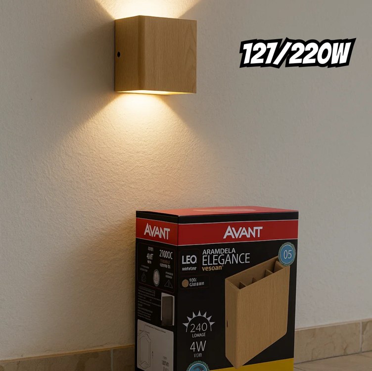 Arandela Externa Parede Led Integrado Elegance Versati 4w 3000k Luz Branco Quente IP65 a prova d’água Cor Madeira Avant 181800578